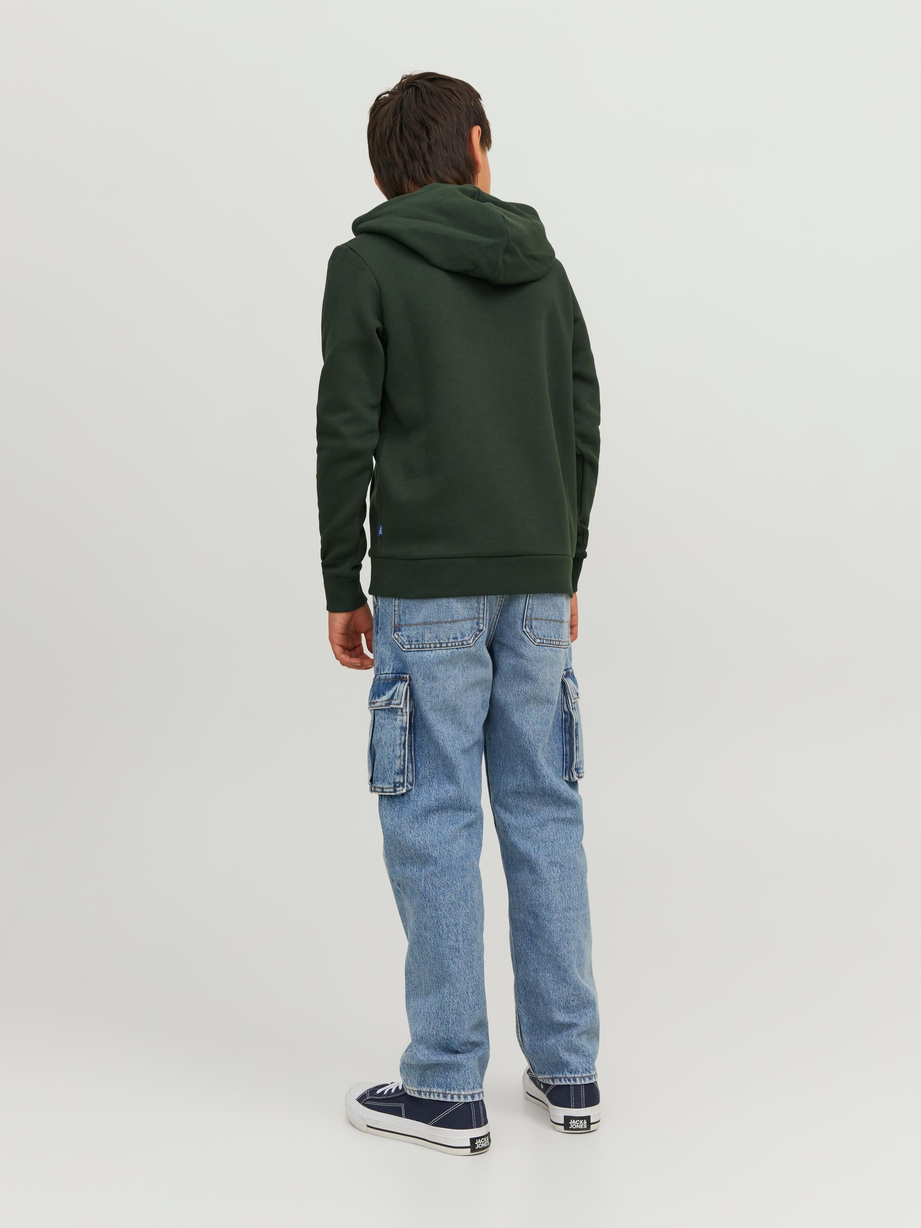 Boy's Green Junior Corp Sweat Hood-Model Back View