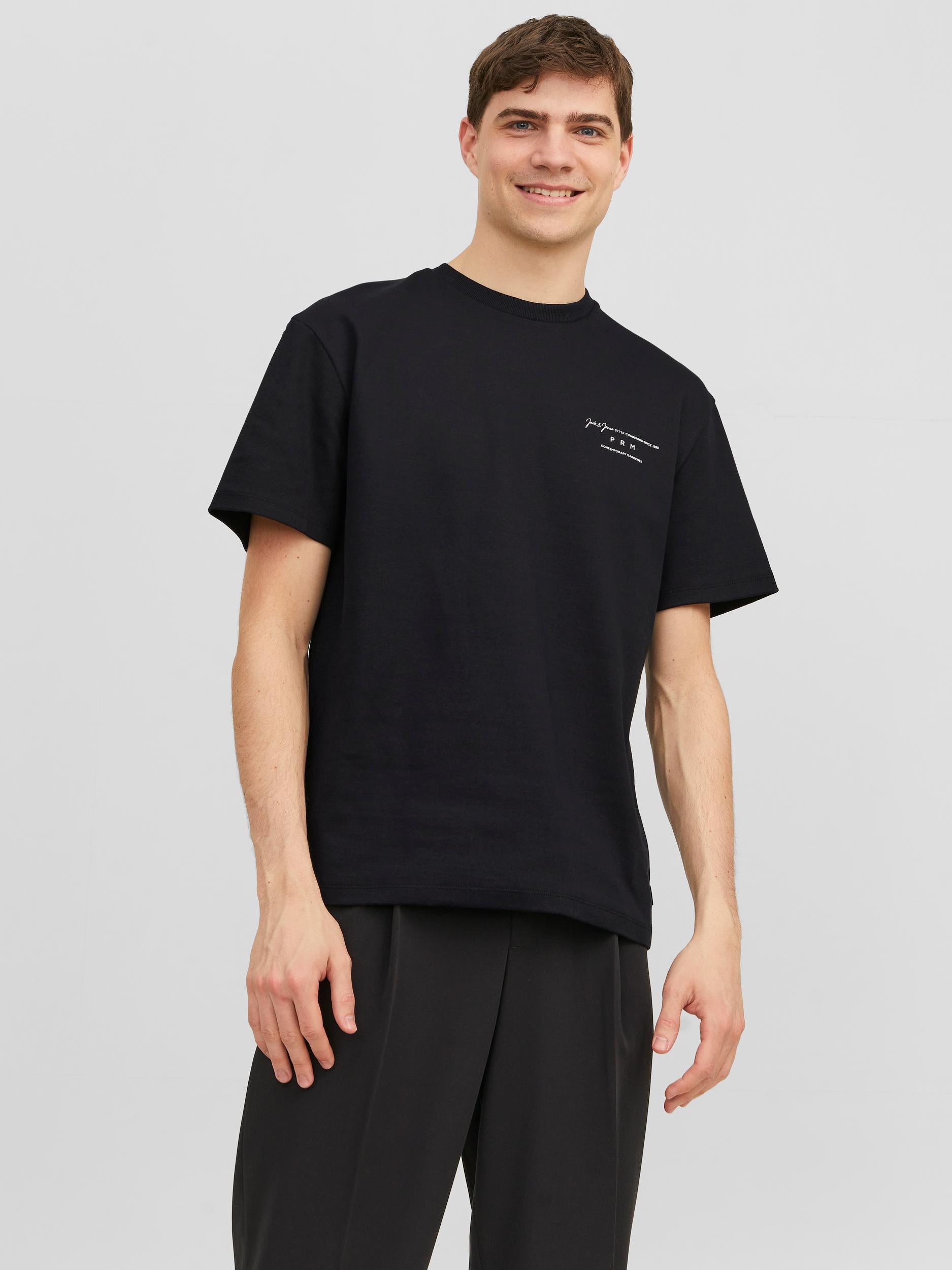 JACK JONES PREMIUM Sanchez Branding Black Crew Neck Tee Black front view