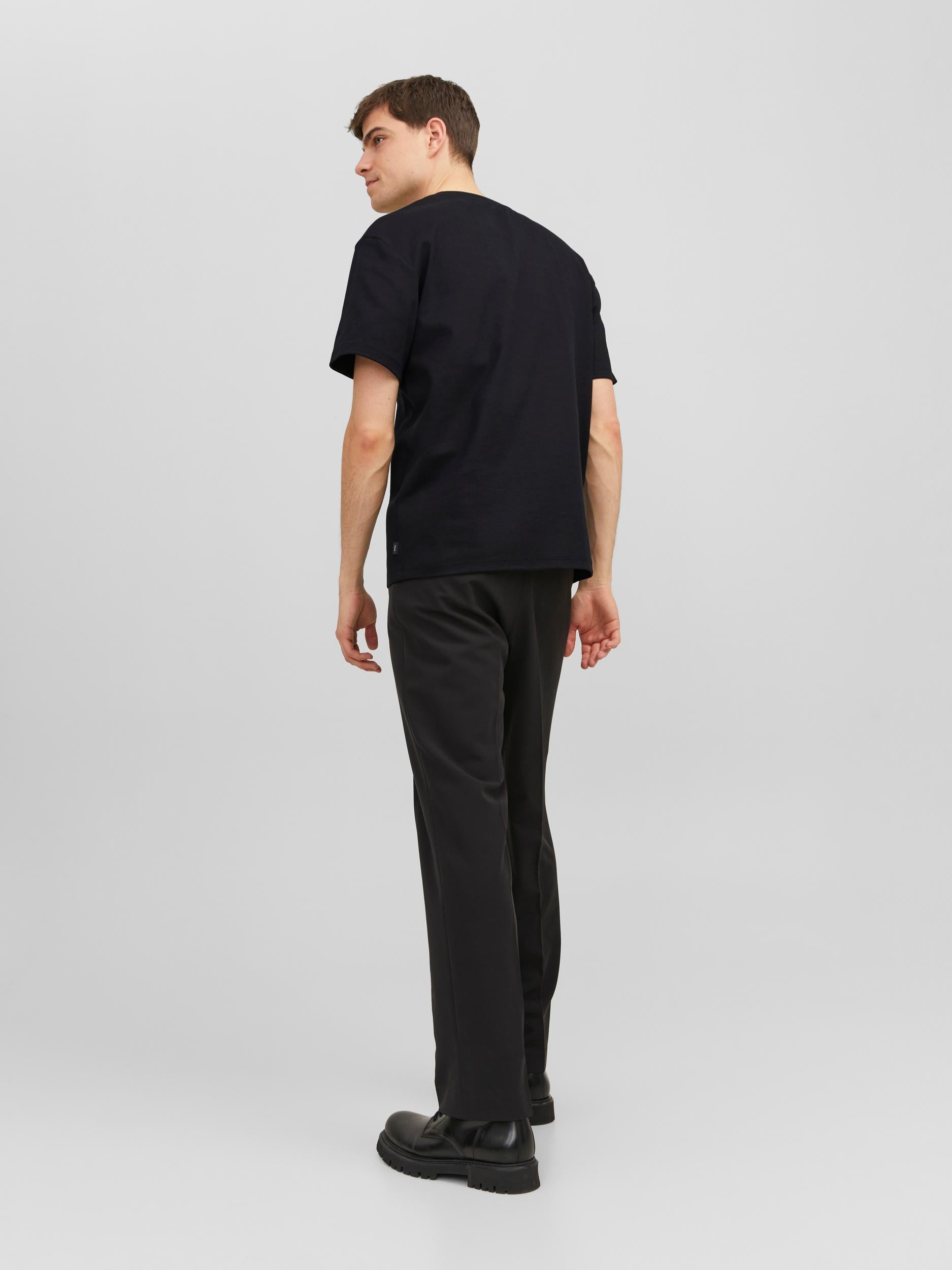 JACK JONES PREMIUM Sanchez Branding Black Crew Neck Tee Black model front view