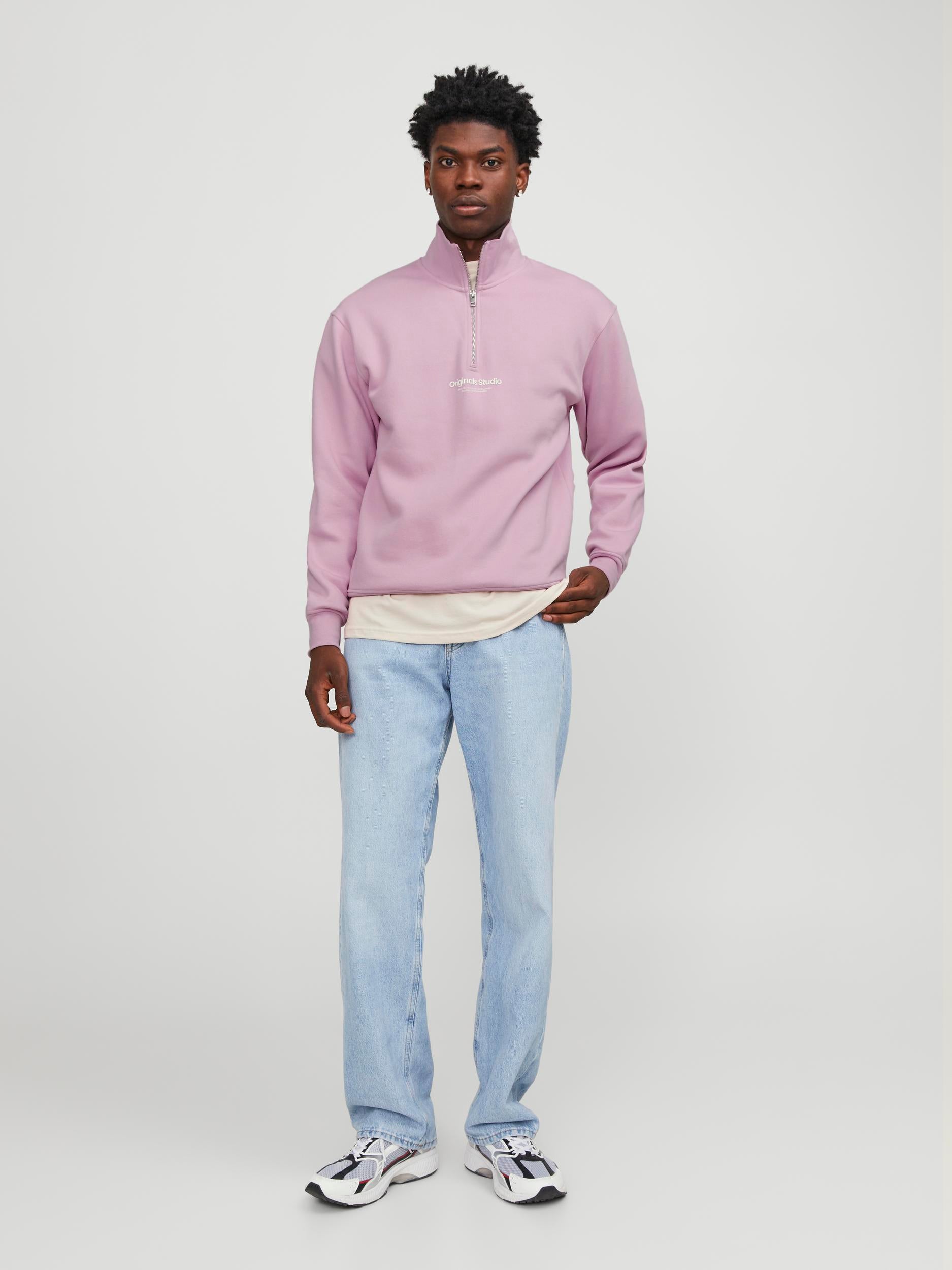 Men's Vesterbro Sweat Quarter Zip-Pink Nectar-Model Full Front View