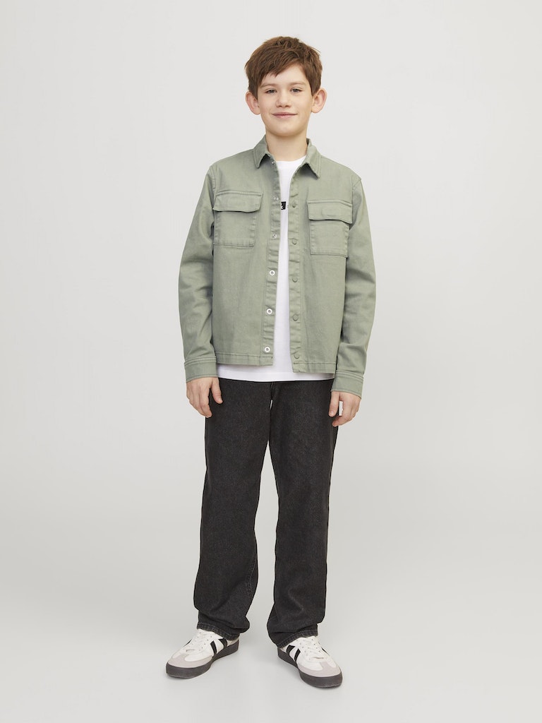 Boy's Eon Overshirt Long Sleeve Junior-Agave Green-Model Full Front View
