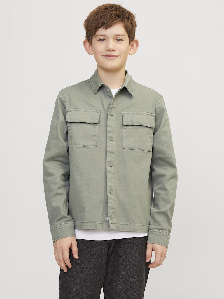 Boy's Eon Overshirt Long Sleeve Junior-Agave Green-Model Front View
