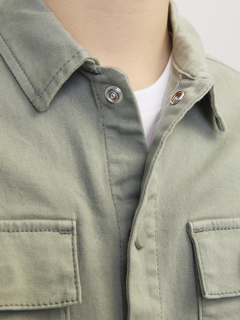 Boy's Eon Overshirt Long Sleeve Junior-Agave Green-Collar View