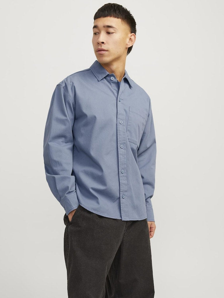 Men's Collective Zac Overshirt Long Sleeve-Flint Stone-Model Front View