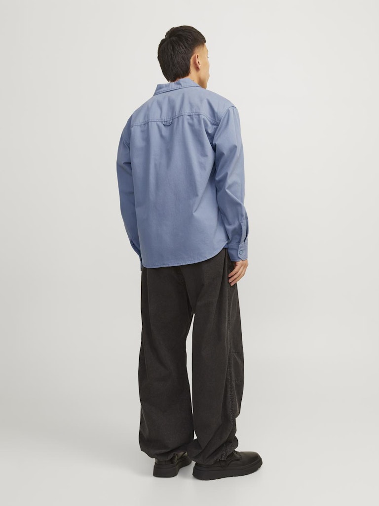Men's Collective Zac Overshirt Long Sleeve-Flint Stone-Model Back View