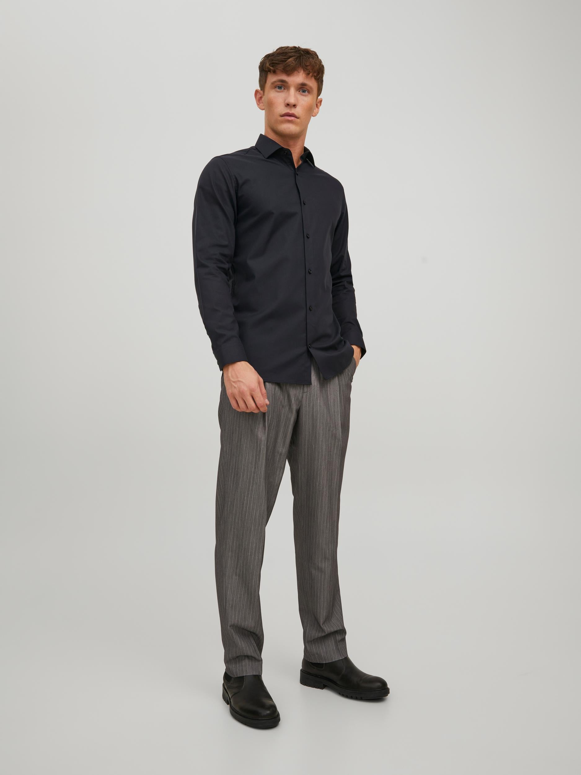 Men's Parker Black Shirt-Model Full Front View