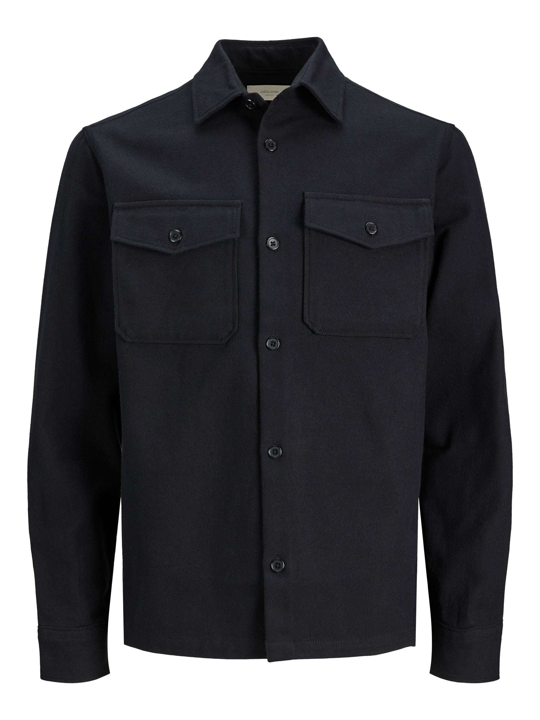 Men's Roy Solid Overshirt Long Sleeve-Black Beauty-Ghost Front View