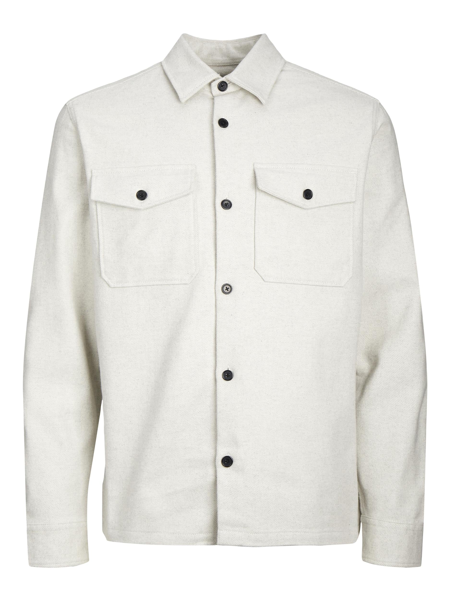 Men's Roy Solid Overshirt Long Sleeve-White Melange-Ghost Front View
