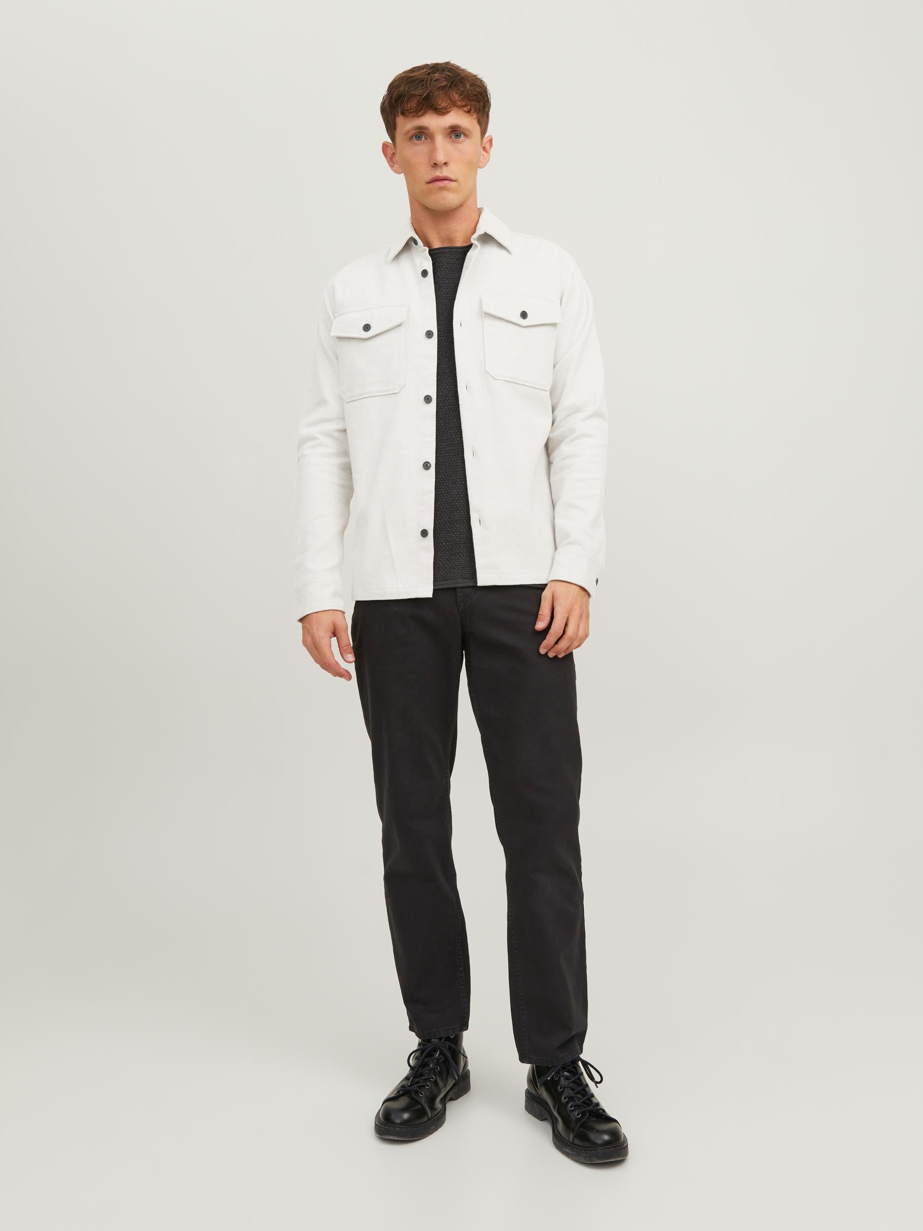 Men's Roy Solid Overshirt Long Sleeve-White Melange-Model Full Front View