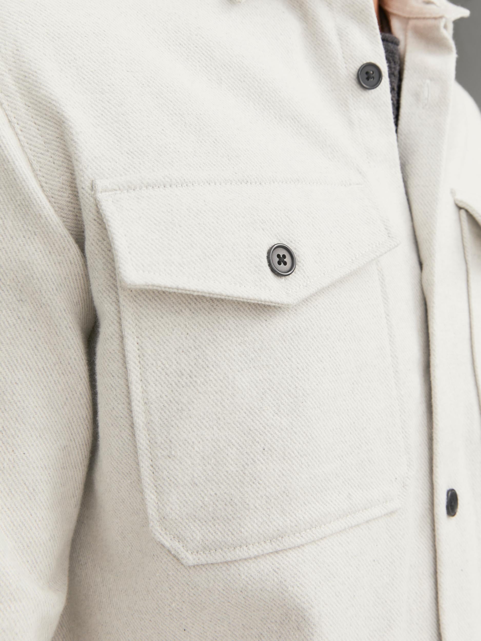 Men's Roy Solid Overshirt Long Sleeve-White Melange-Pocket View