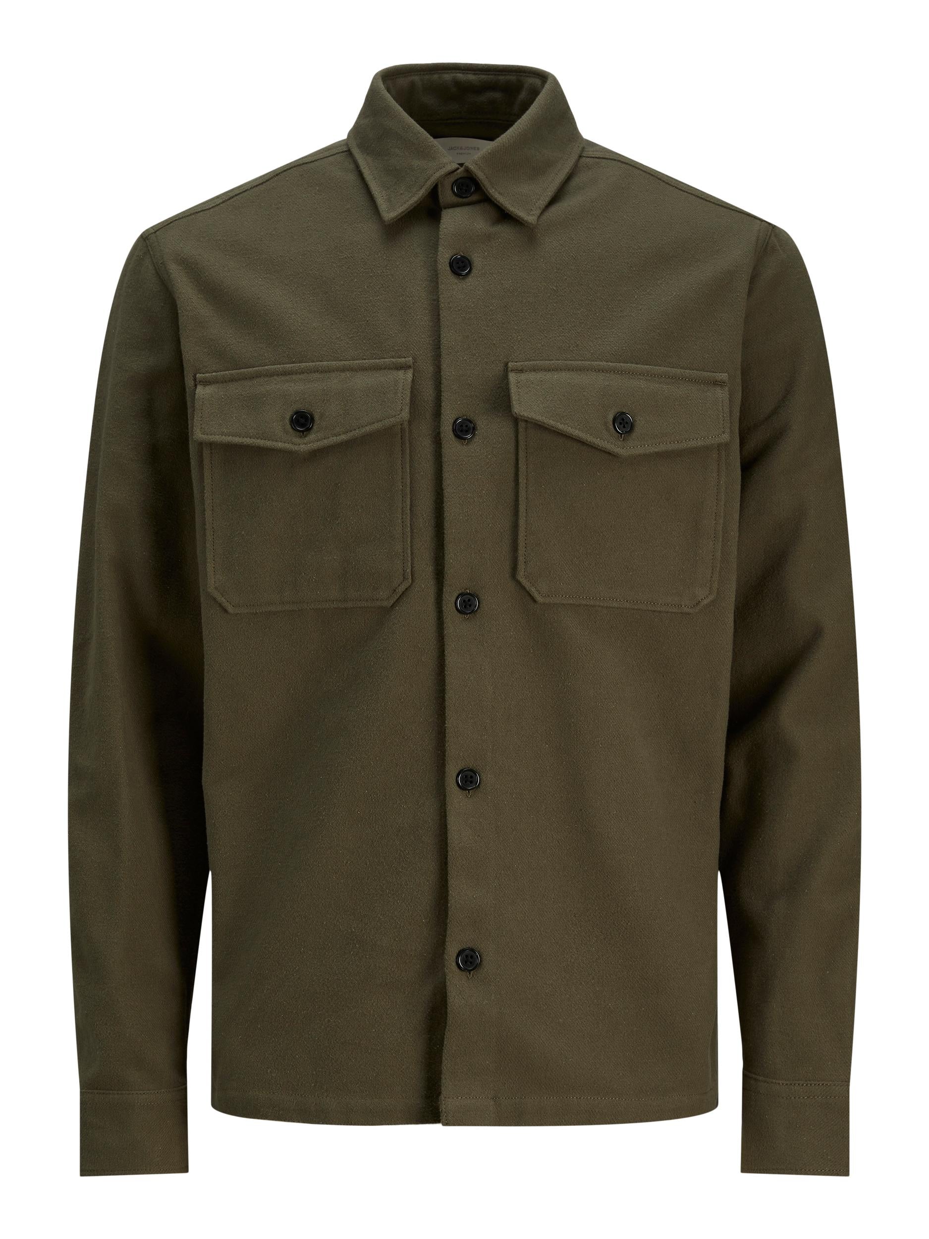 JACK JONES PREMIUM Roy Solid Overshirt Long Sleeve-Grape Leaf Grape Leaf flat front view