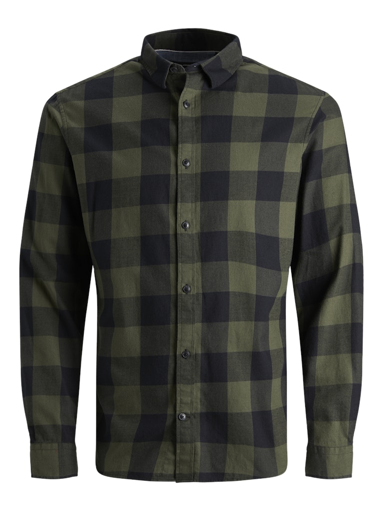 Gingham Twill Dusty Olive Shirt-Front view