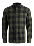 JACK & JONES Gingham Twill Dusty Olive Shirt Dusty Olive flat front view