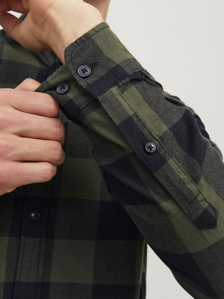 Gingham Twill Dusty Olive Shirt-Sleeve cuff view