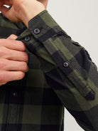 JACK & JONES Gingham Twill Dusty Olive Shirt Dusty Olive back view