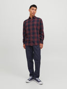 JACK & JONES Gingham Twill Port Royale Shirt Port Royale model front view