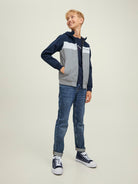 Jack Jones Youths Rush Blocking Hood Bomber Junior-Navy Blazer Navy Blazer model front view