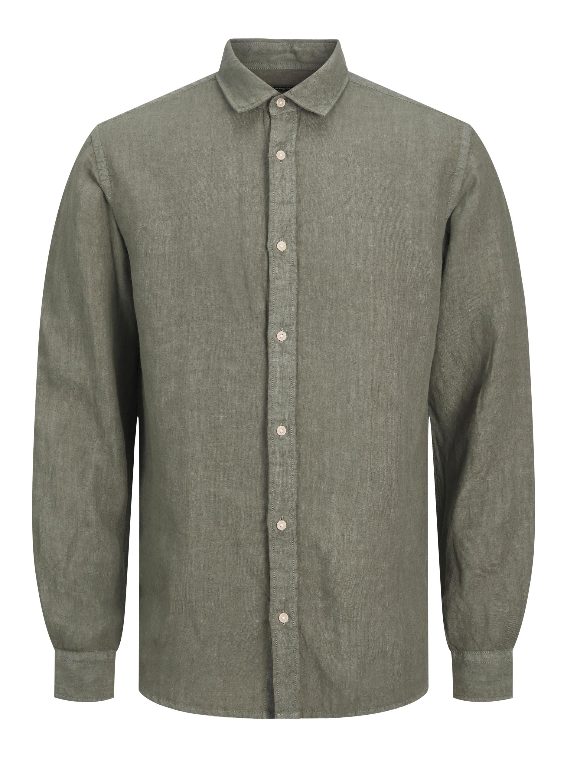 Men's Ordinary Long Sleeve Beetle Linen Shirt-Ghost Front View