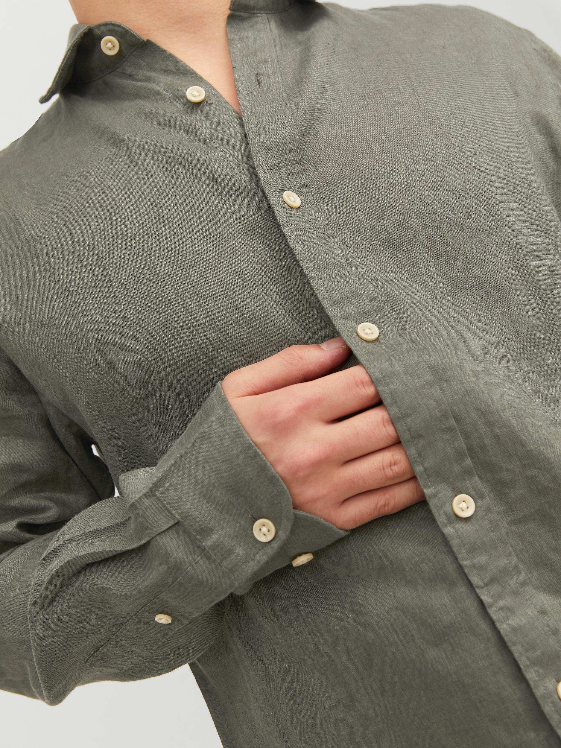 Men's Ordinary Long Sleeve Beetle Linen Shirt-Button View