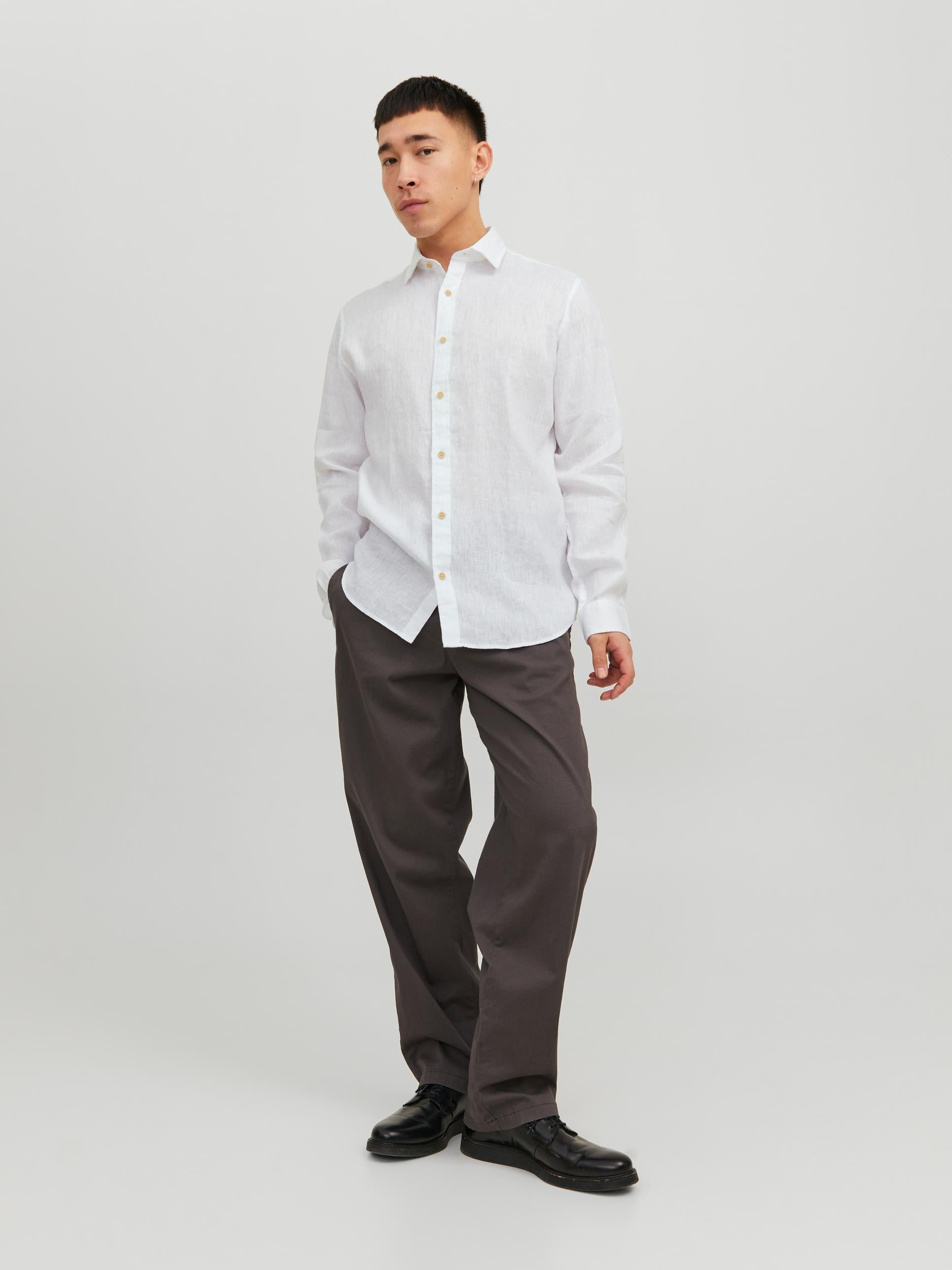 Mens white linen outlet shirt long sleeve