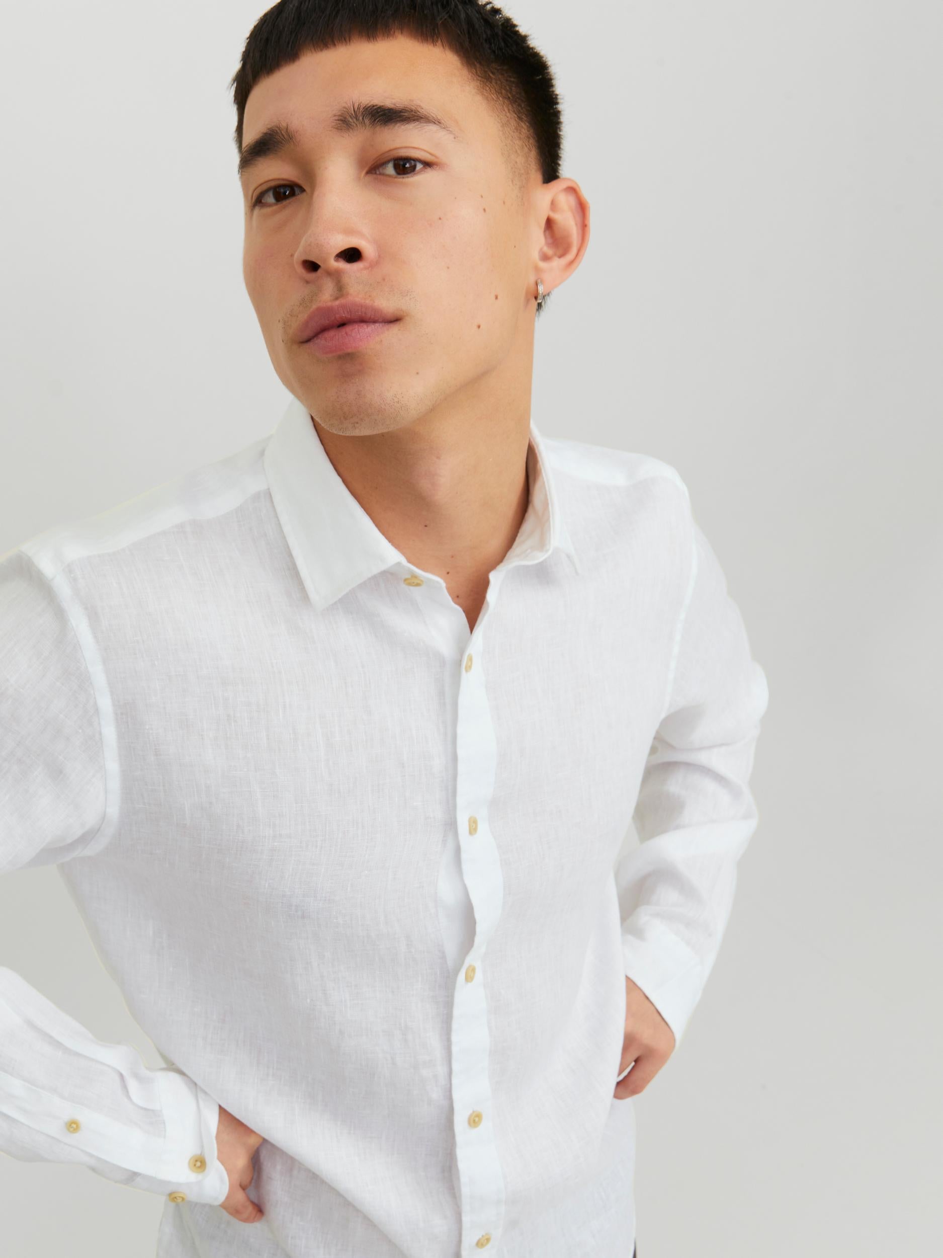 Mens white linen shop shirt long sleeve