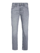 JACK & JONES Mike 811 Relaxed Tapered Fit Grey Denim Jeans GREY DENIM close up view