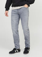 JACK & JONES Mike 811 Relaxed Tapered Fit Grey Denim Jeans GREY DENIM front view