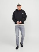 JACK & JONES Mike 811 Relaxed Tapered Fit Grey Denim Jeans GREY DENIM model front view