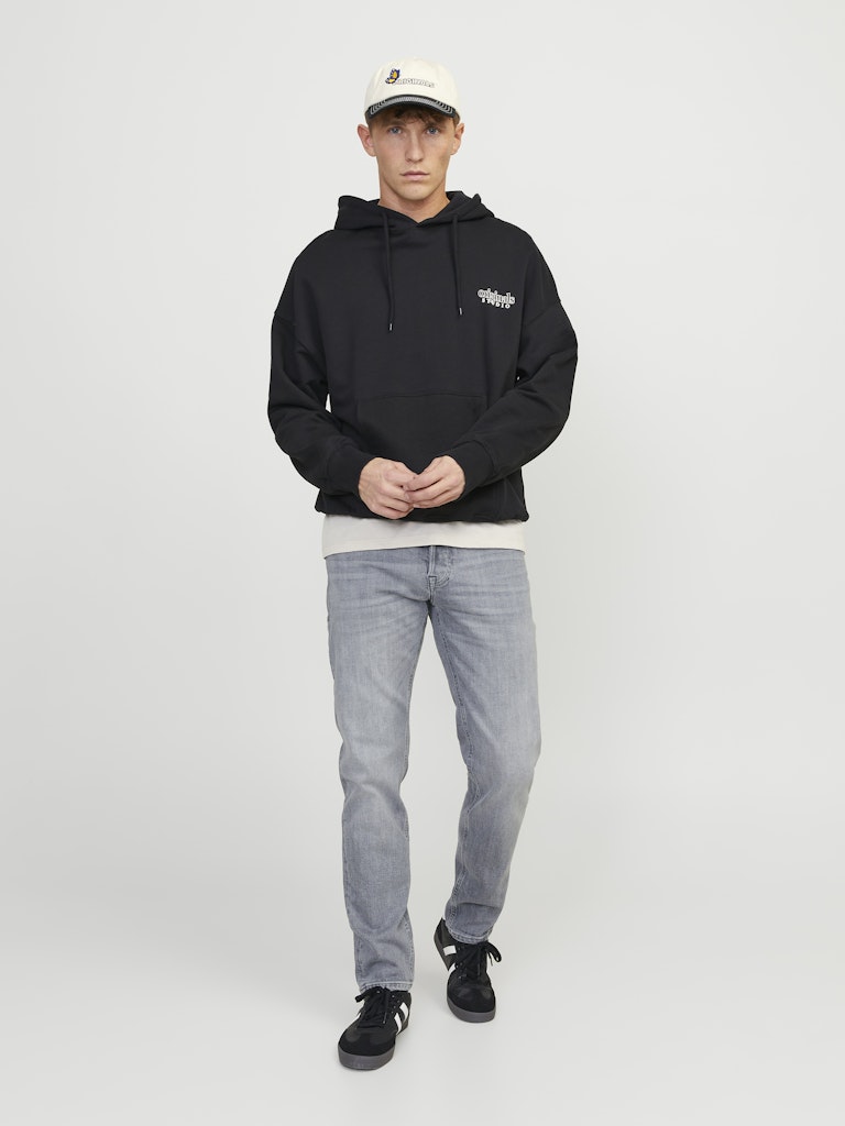 JACK & JONES Mike 811 Relaxed Tapered Fit Grey Denim Jeans GREY DENIM model front view