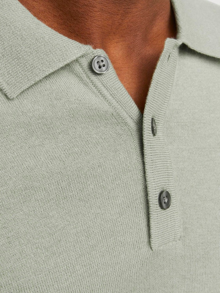Men's Emil Knit Polo Short Sleeve-Desert Sage-Button Front View