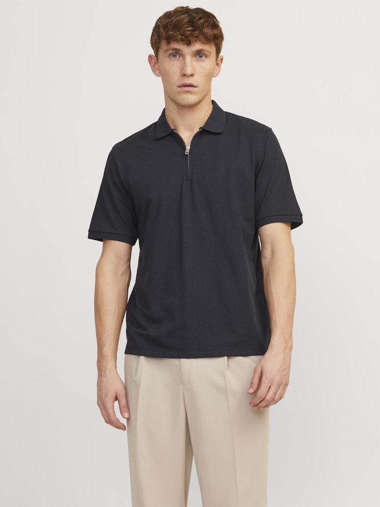 Men's Mac Zip Short Sleeve Polo-Dark Navy-Model Front View