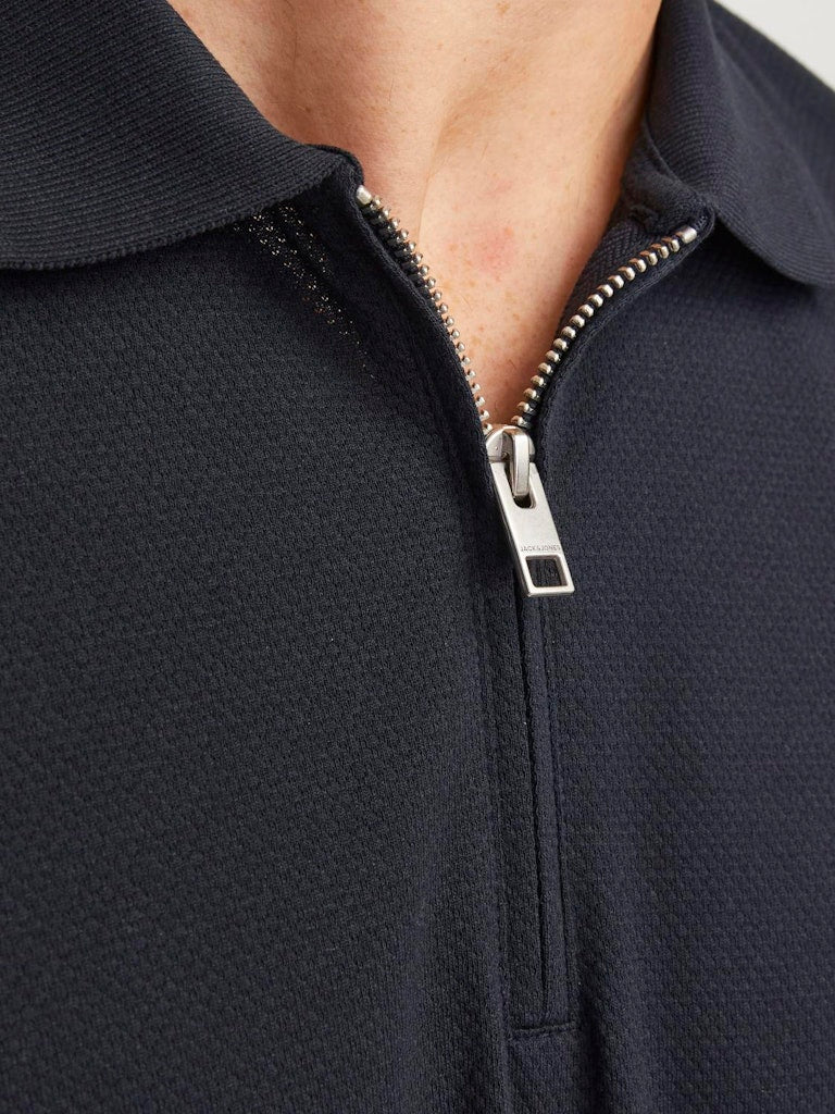Men's Mac Zip Short Sleeve Polo-Dark Navy-Zip Fastening View