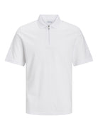 JACK & JONES Mac Zip Short Sleeve Polo-White White flat front view
