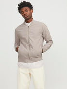 Model wearing the Jack and Jones Summer Linen Crockery bomber jacket from the front