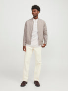 Full-length front view of the Jack and Jones Summer Linen Crockery bomber jacket
