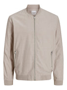 Front view of the Jack and Jones Summer Linen Crockery bomber jacket