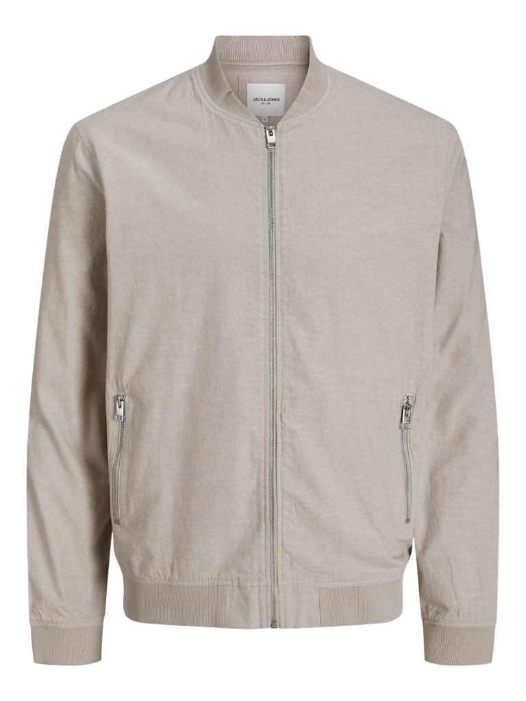 Front view of the Jack and Jones Summer Linen Crockery bomber jacket