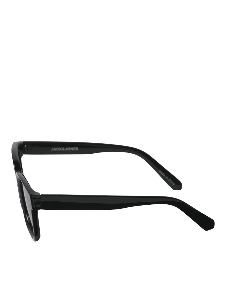 Black sunglasses with 'Jack & Jones' branding on a white background