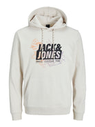 JACK JONES CORE Map Logo Sweat Hood-Moonbeam Moonbeam flat front view