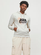 JACK JONES CORE Map Logo Sweat Hood-Moonbeam Moonbeam front view