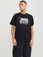 JACK JONES CORE Map Logo Tee Short Sleeve Crew Neck-Black Black front view