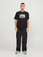 JACK JONES CORE Map Logo Tee Short Sleeve Crew Neck-Black Black model front view