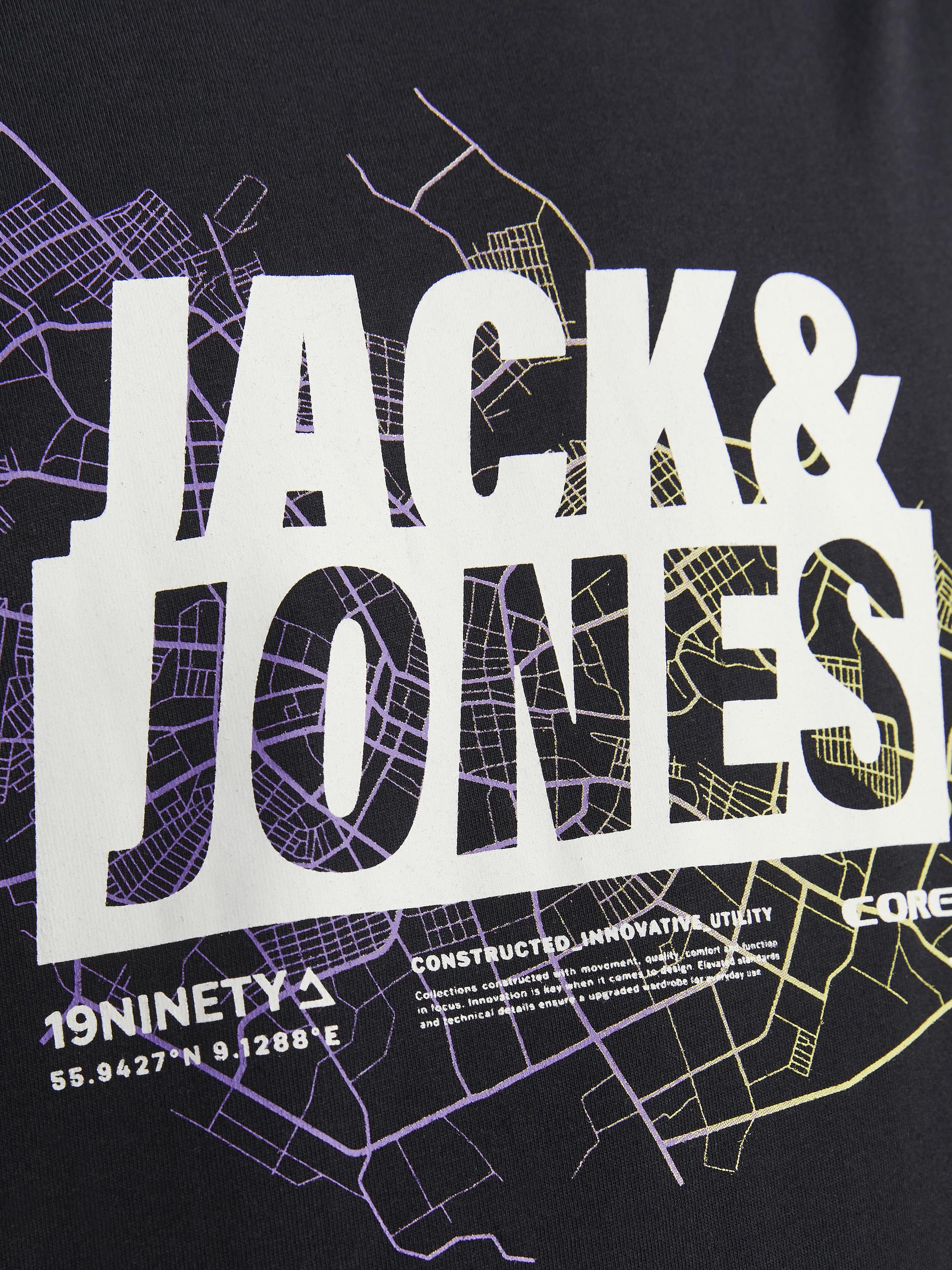JACK JONES CORE Map Logo Tee Short Sleeve Crew Neck-Black Black back view