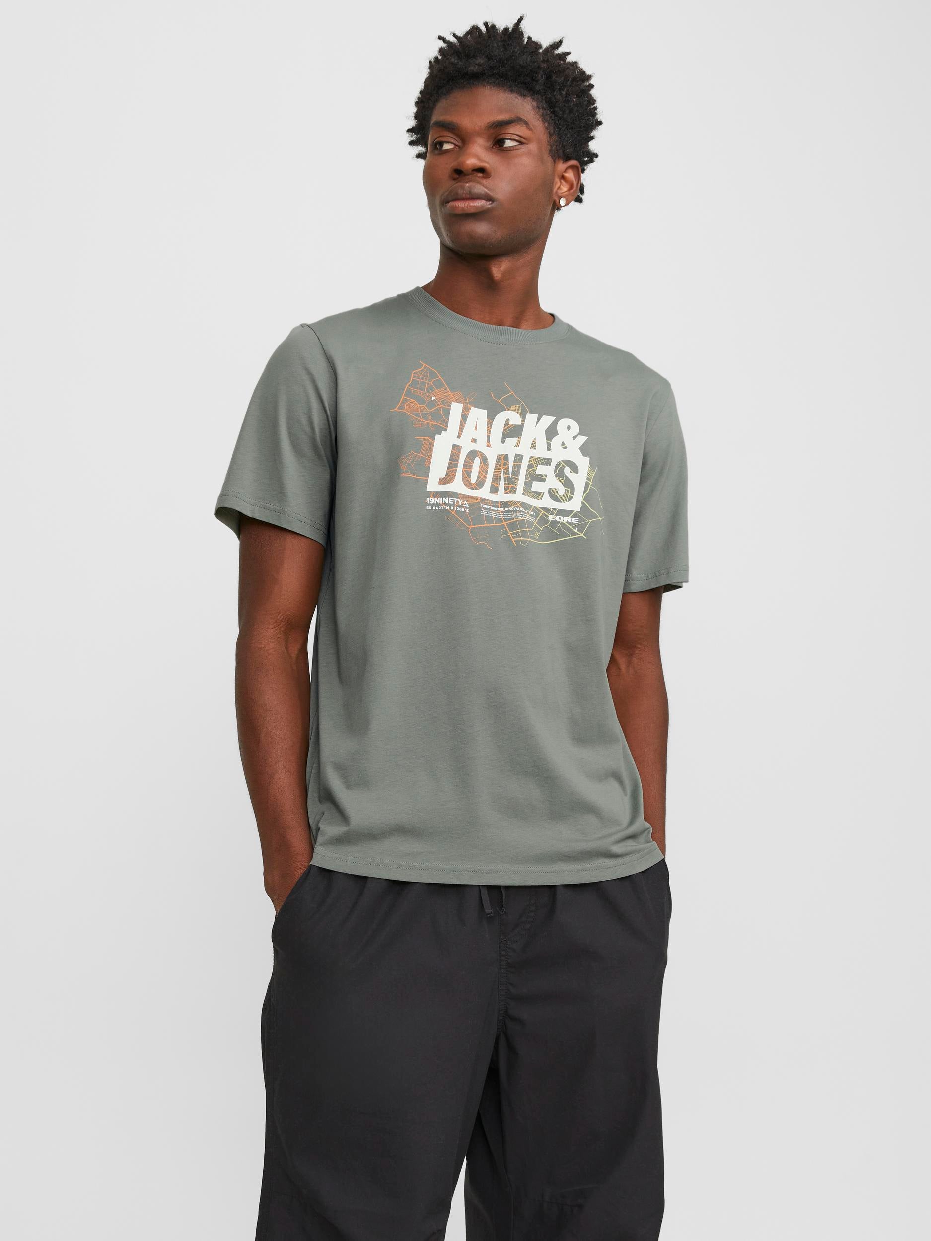 Men's Map Logo Tee Short Sleeve Crew Neck-Agave Green-Model Front View