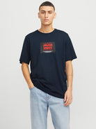 JACK&JONES Hudson Navy Crew Neck Tee Sky Captain front view