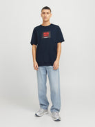 JACK&JONES Hudson Navy Crew Neck Tee Sky Captain model front view