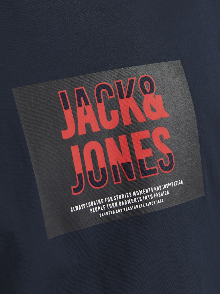 JACK&JONES Hudson Navy Crew Neck Tee Sky Captain flat front view