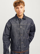 JACK & JONES Brent Selvedge Blue Denim Jacket BLUE DENIM model front view