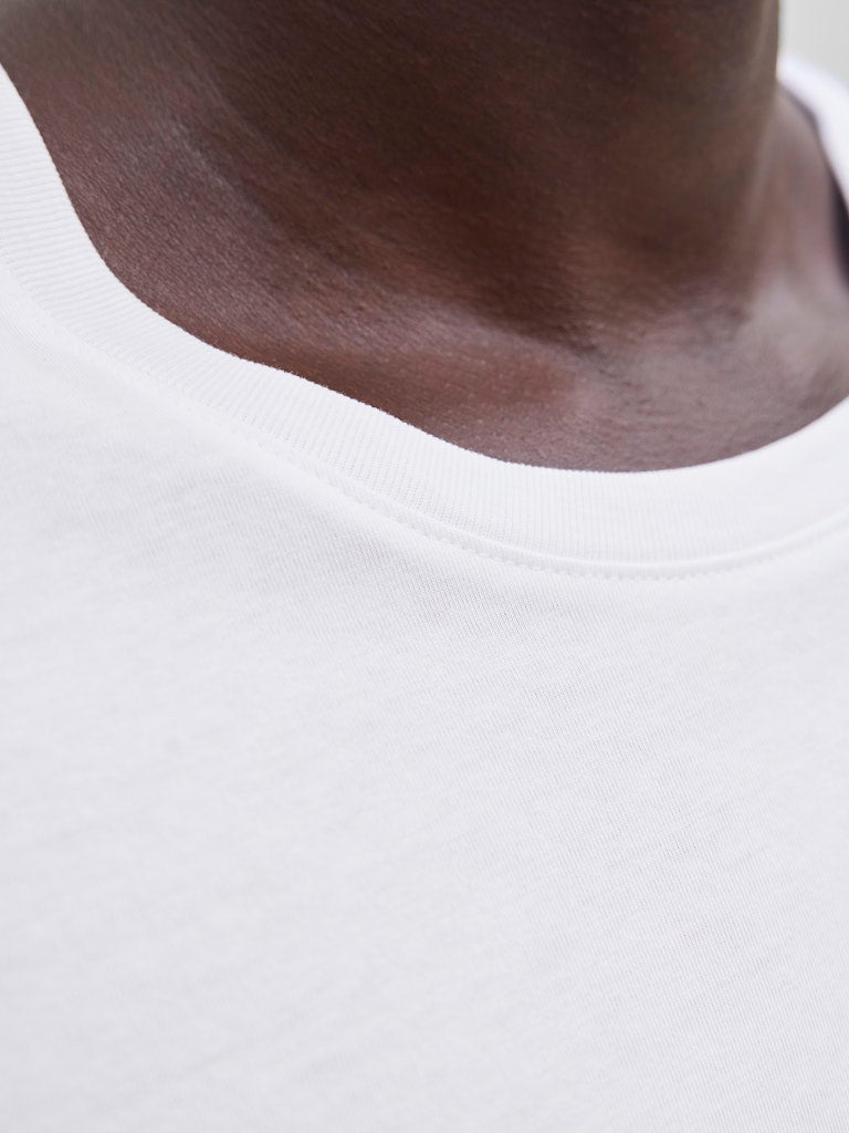 Close-up of t-shirt necklne on a person.