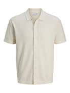 JACK & JONES Emil Knit Structure Short Sleeve Shirt-Cloud Dancer Cloud Dancer flat front view